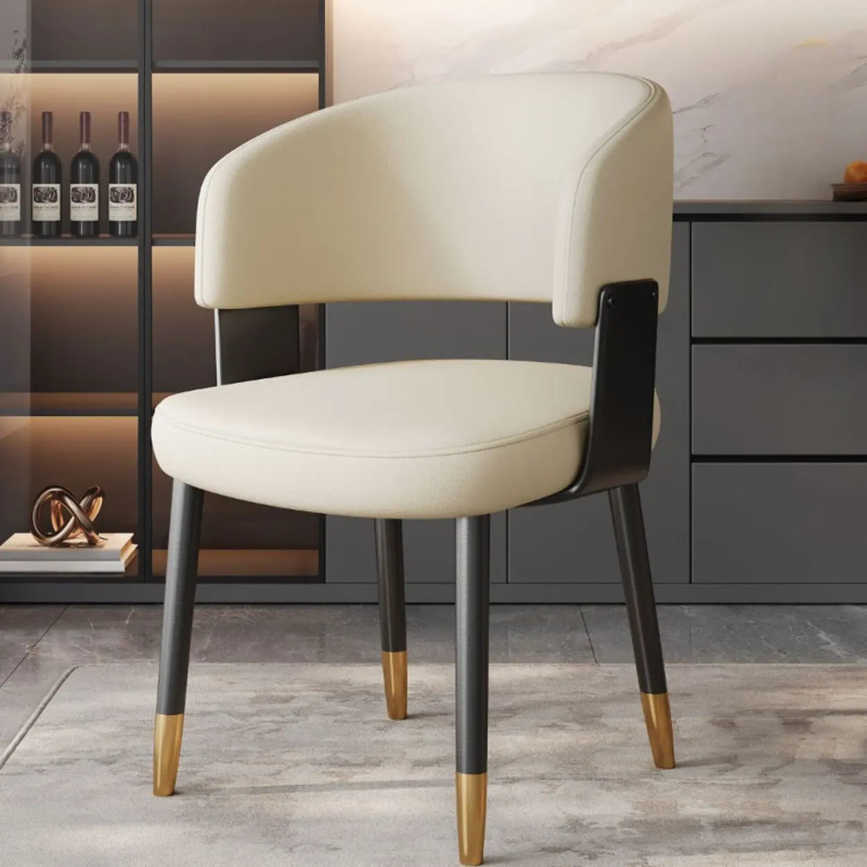 Modern Curved Back Dining Chair with Metal Legs