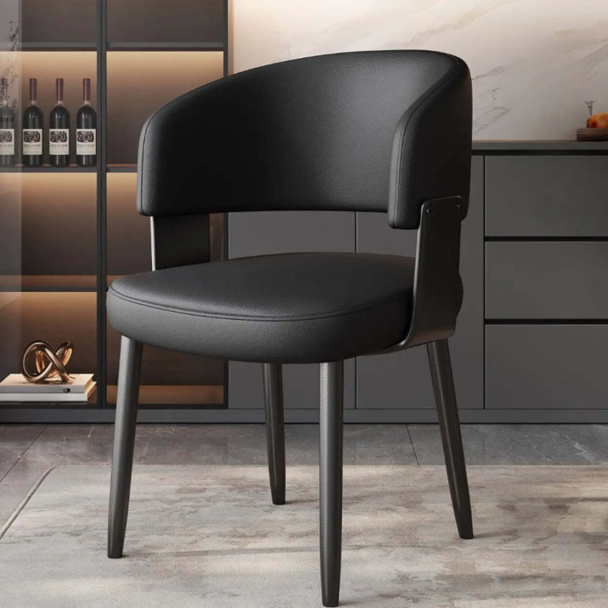 Lighom back curved metal office chairs for dining room — Black / Black