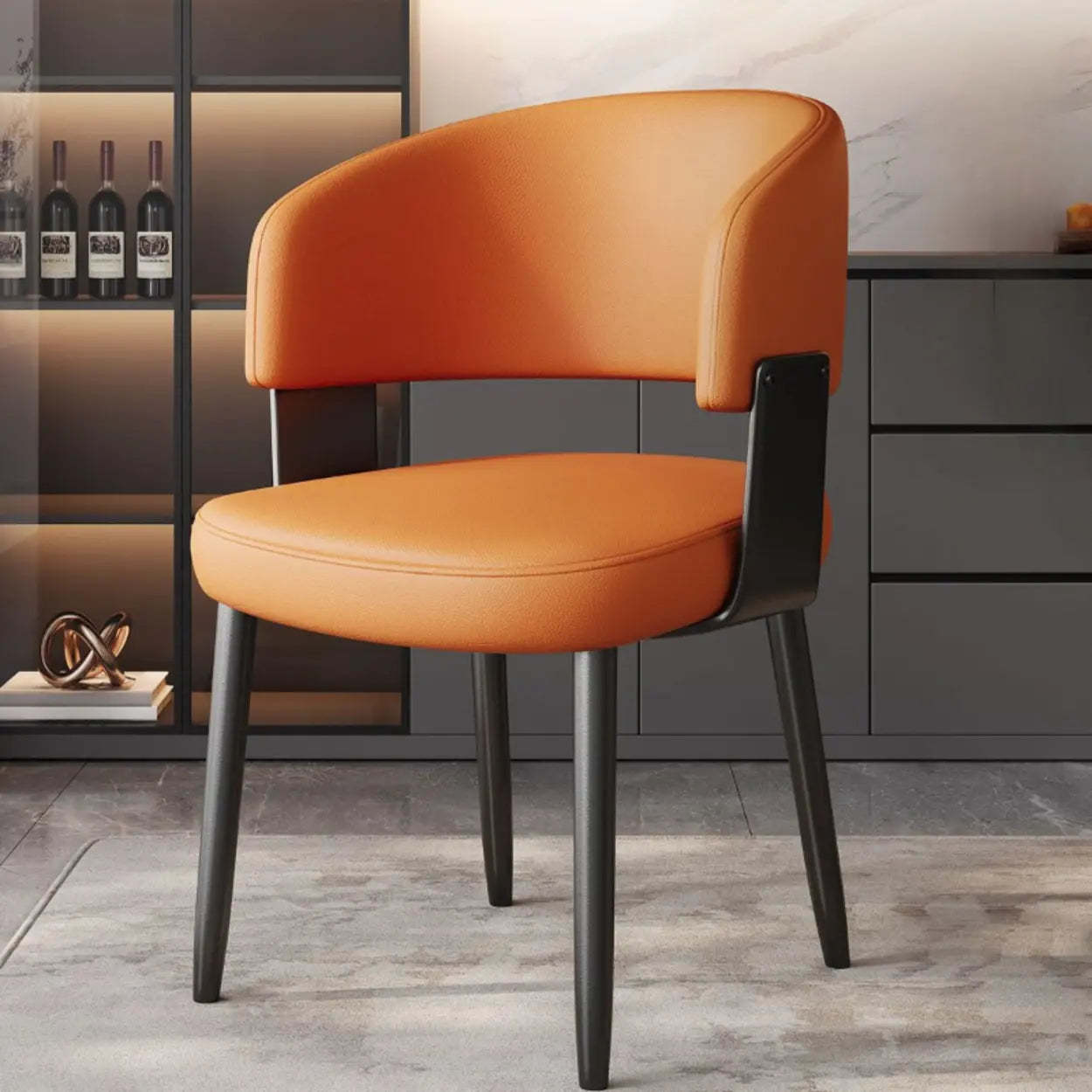 Modern Curved Back Dining Chair with Metal Legs — Black / Black/ Gold