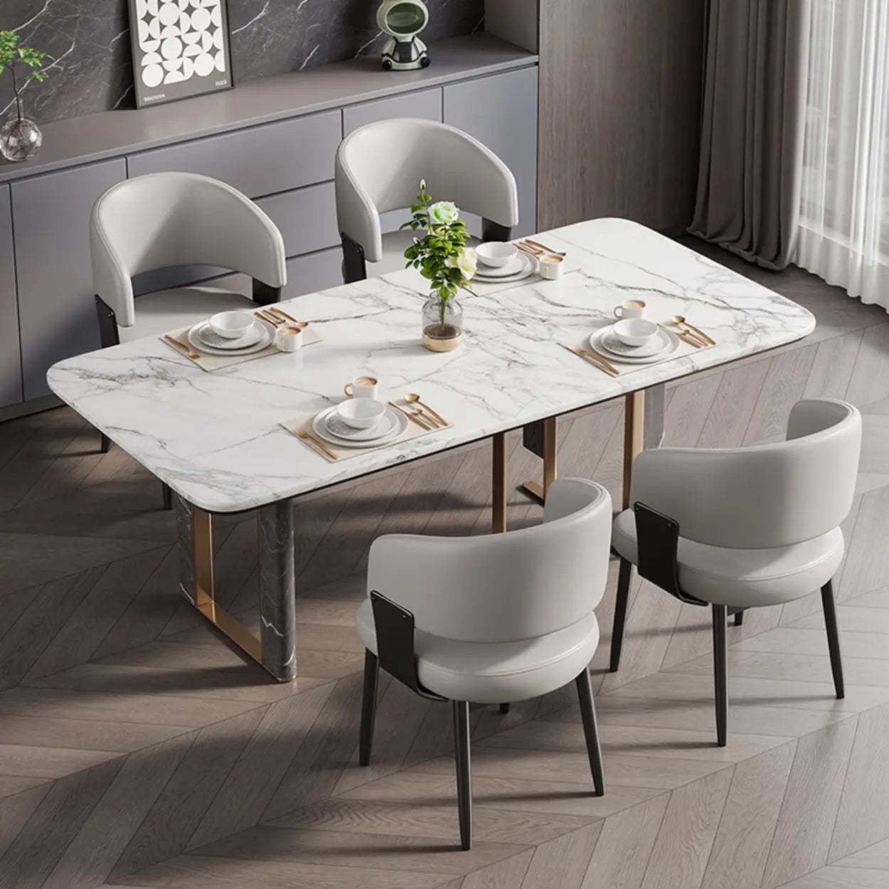 Modern Curved Back Dining Chair with Metal Legs — Textured Black / Black/ Gold