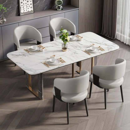Modern Curved Back Dining Chair with Metal Legs — Textured Black / Black/ Gold