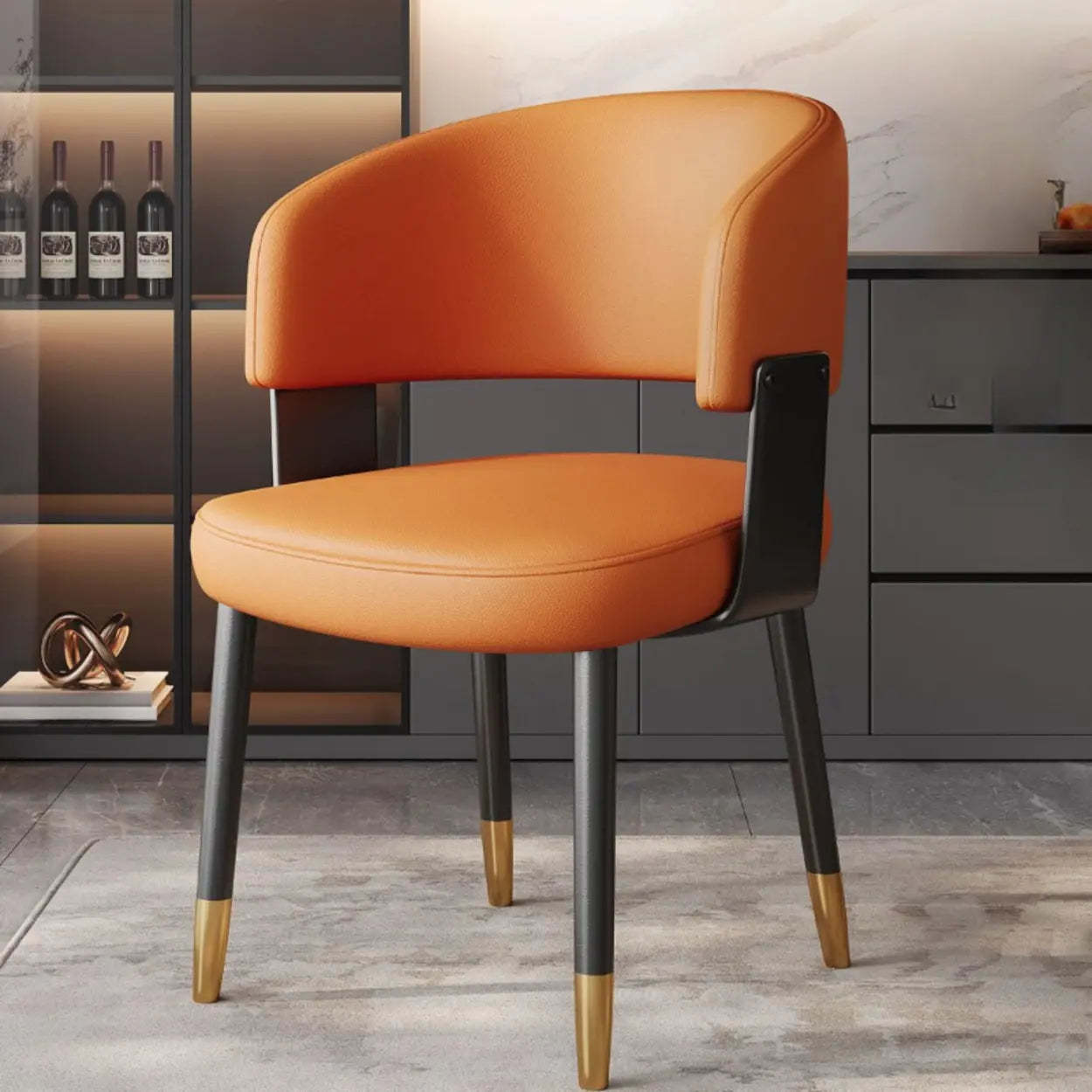 Modern Curved Back Dining Chair with Metal Legs — Off-White / Black