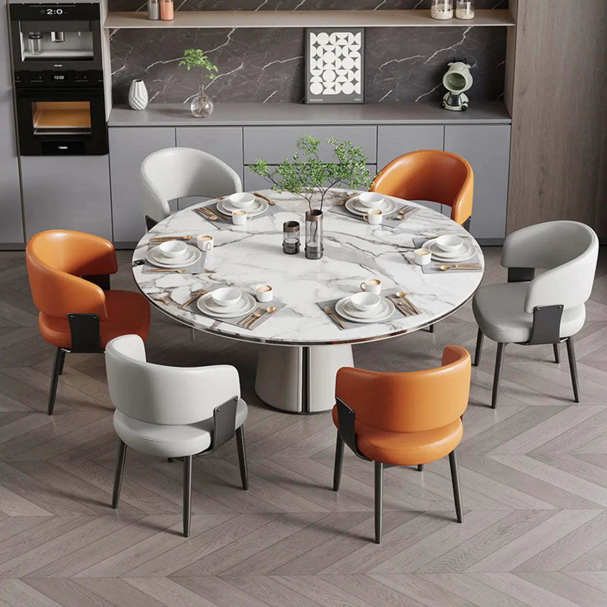 Modern Curved Back Dining Chair with Metal Legs — Off-White / Black/ Gold
