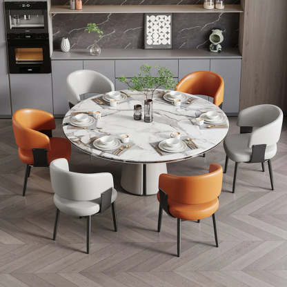 Modern Curved Back Dining Chair with Metal Legs — Off-White / Black/ Gold