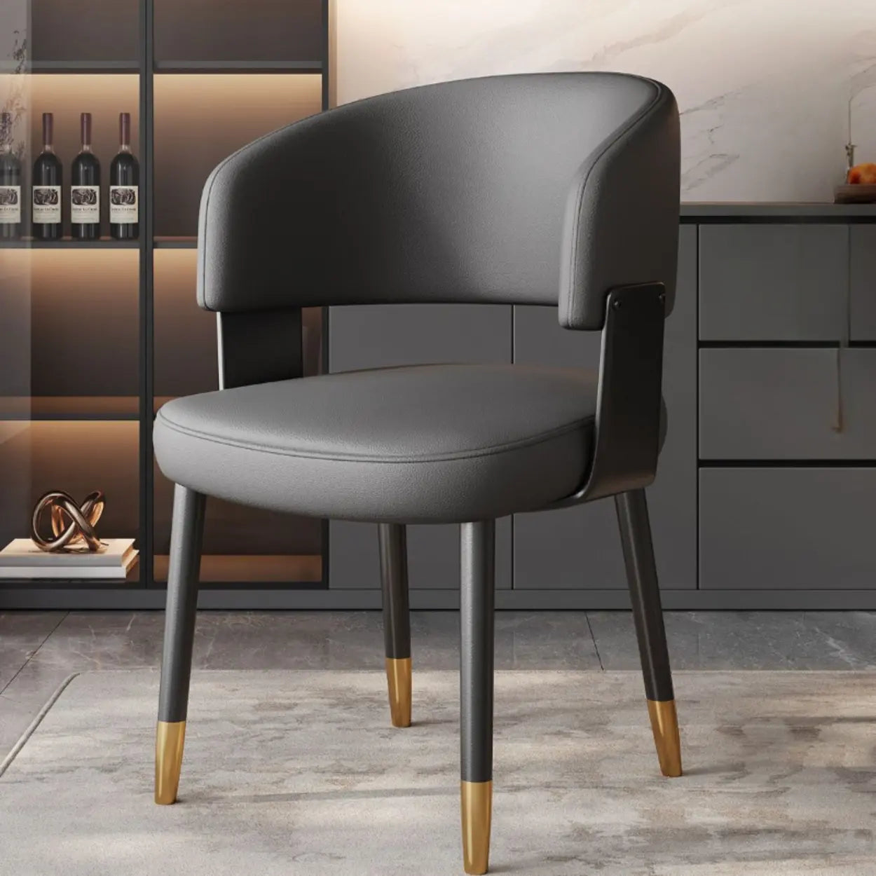 Modern Curved Back Dining Chair with Metal Legs — Burgundy / Black