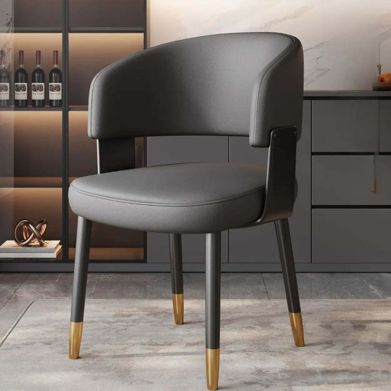 Modern Curved Back Dining Chair with Metal Legs — Burgundy / Black