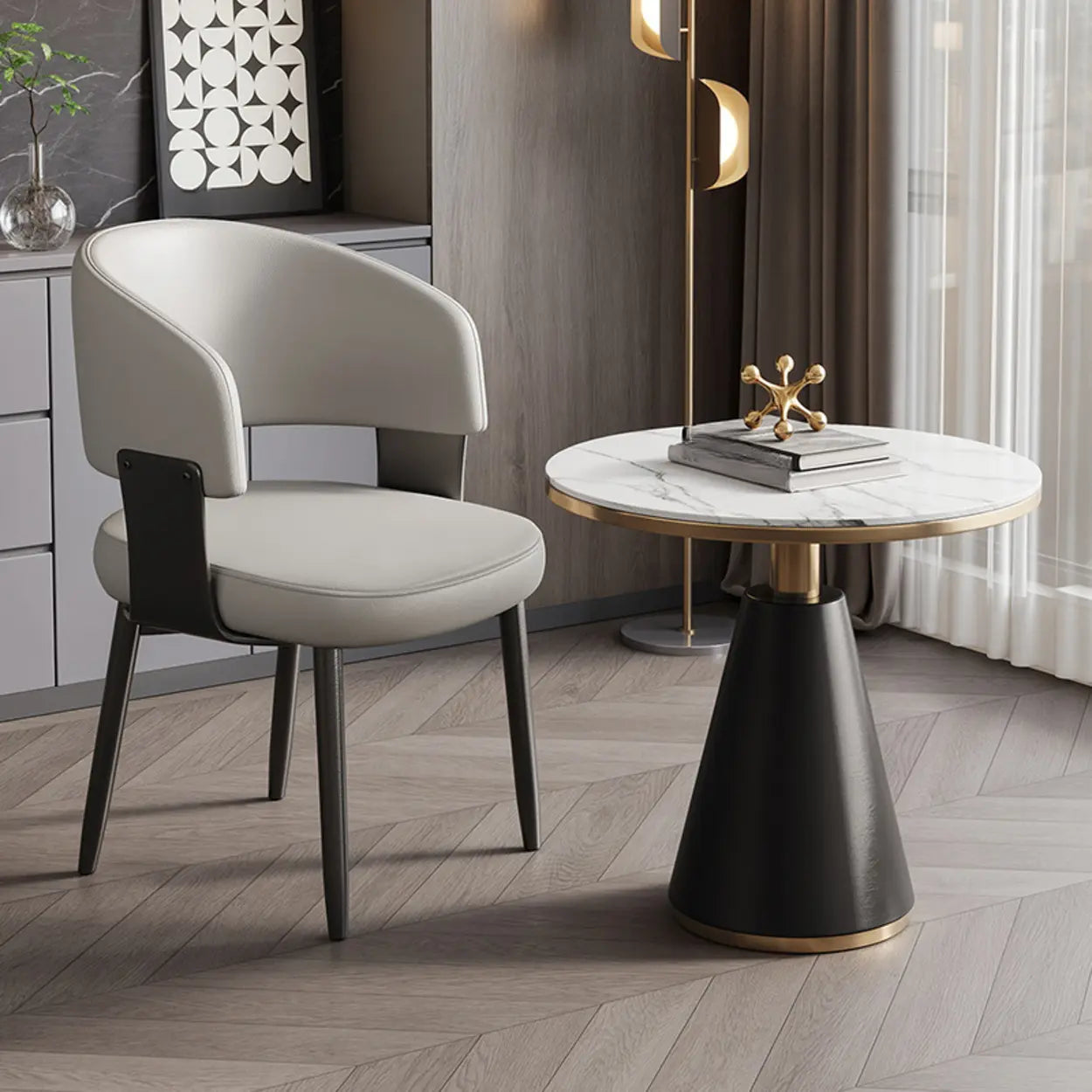 Modern Curved Back Dining Chair with Metal Legs — Burgundy / Black/ Gold