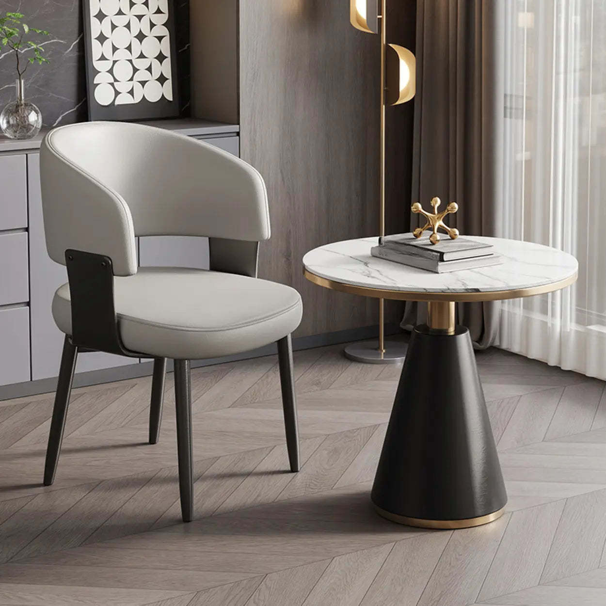 Modern Curved Back Dining Chair with Metal Legs — Burgundy / Black/ Gold