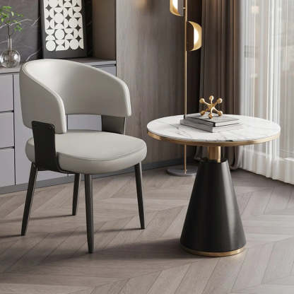 Modern Curved Back Dining Chair with Metal Legs — Burgundy / Black/ Gold