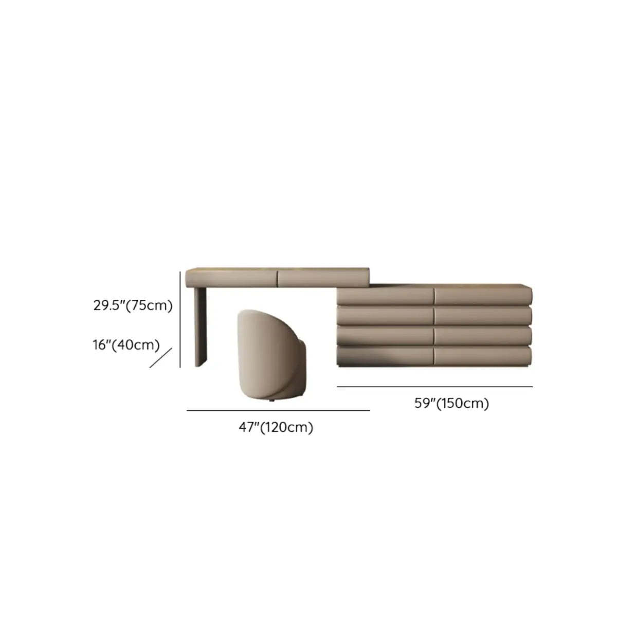 Modern Curved Khaki Fabric Sliding Vanity