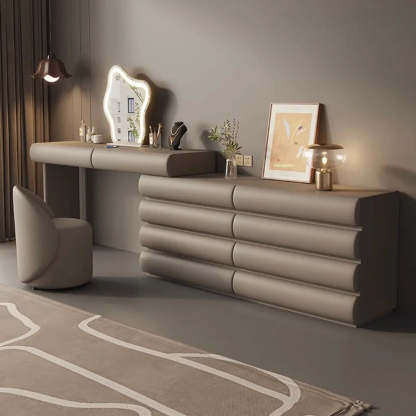 Modern Curved Khaki Fabric Sliding Vanity