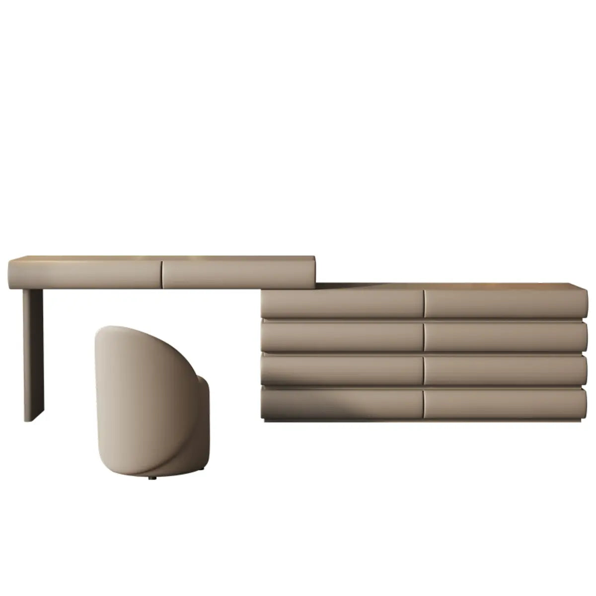 Modern Curved Khaki Fabric Sliding Vanity