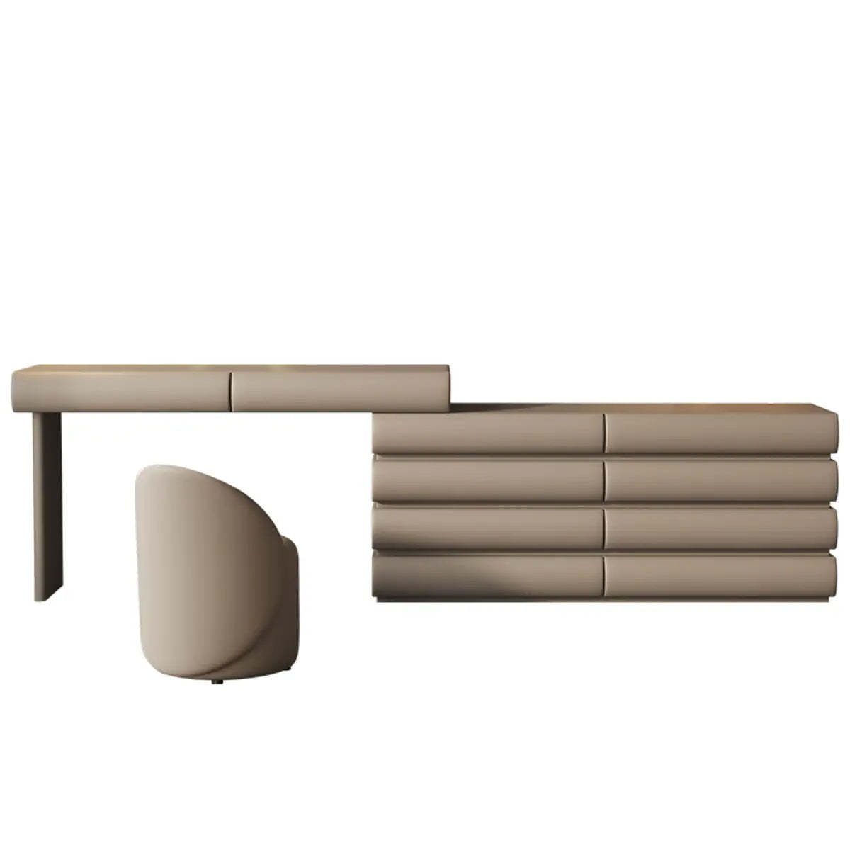 Modern sliding curved khaki fabric makeup vanities, Lighom — 39" L / Vanity & Dresser