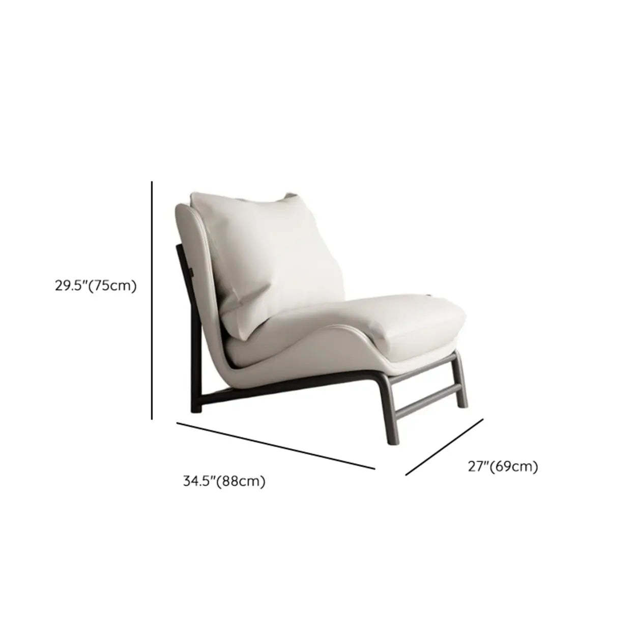 Modern Curved Leather Pillow Back Accent Chair