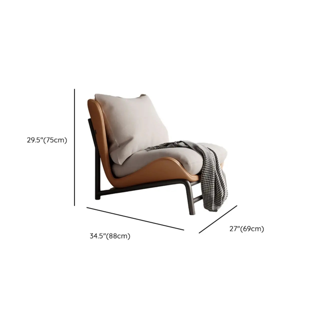 Modern Curved Leather Pillow Back Accent Chair