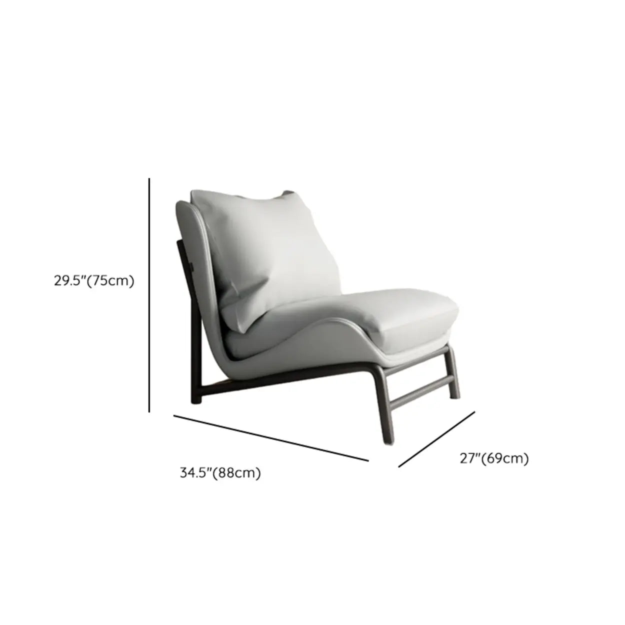 Modern Curved Leather Pillow Back Accent Chair