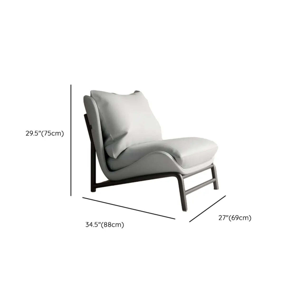 Modern Curved Leather Pillow Back Accent Chair