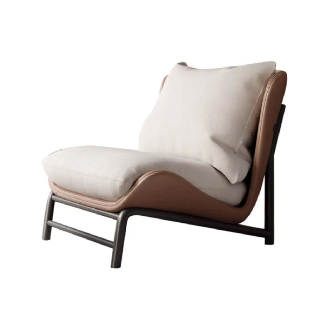Modern Curved Leather Pillow Back Accent Chair — Brown / Dove Velvet / Beige