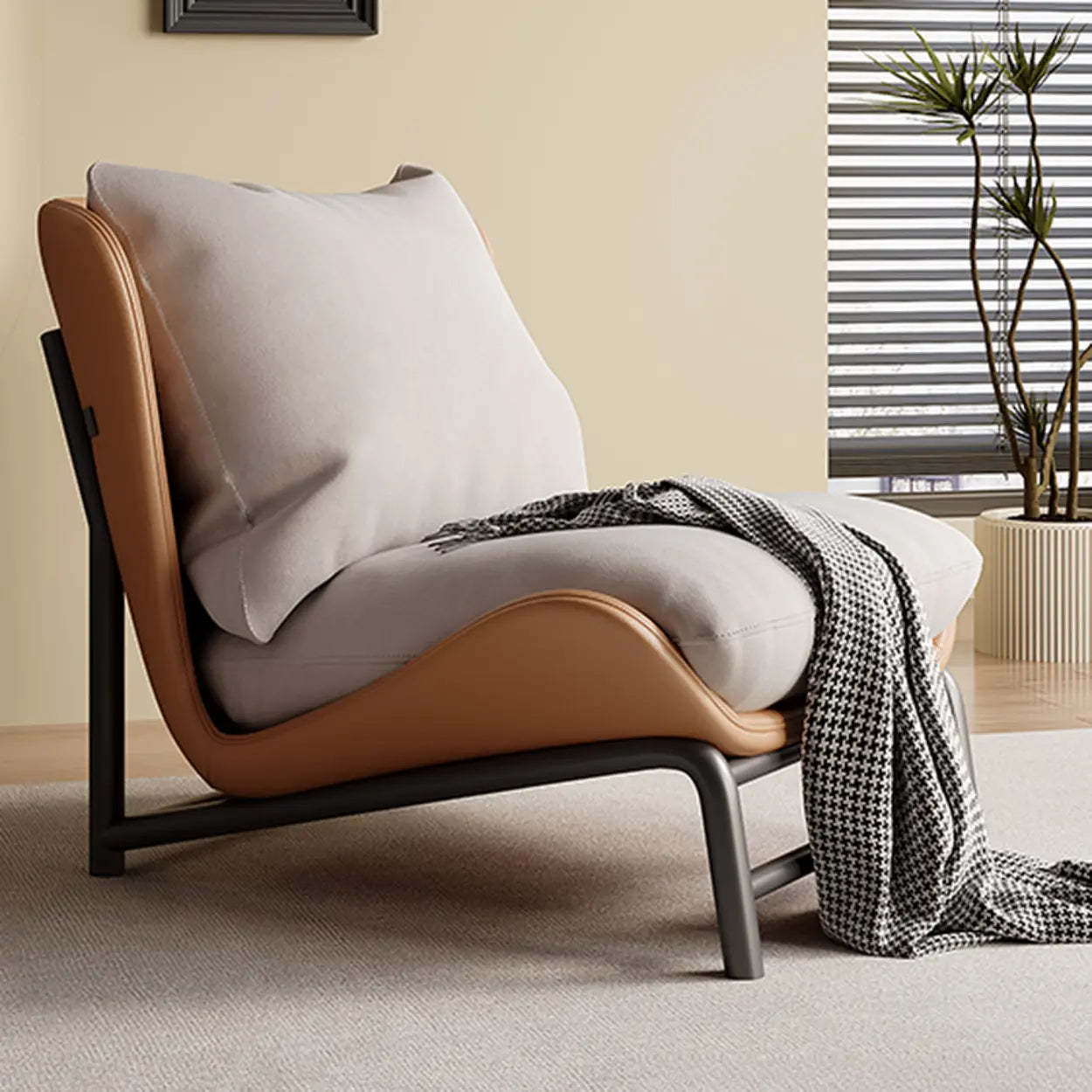 Modern Curved Leather Pillow Back Accent Chair — Grey / Anti Cat Scratch Leather / Gray