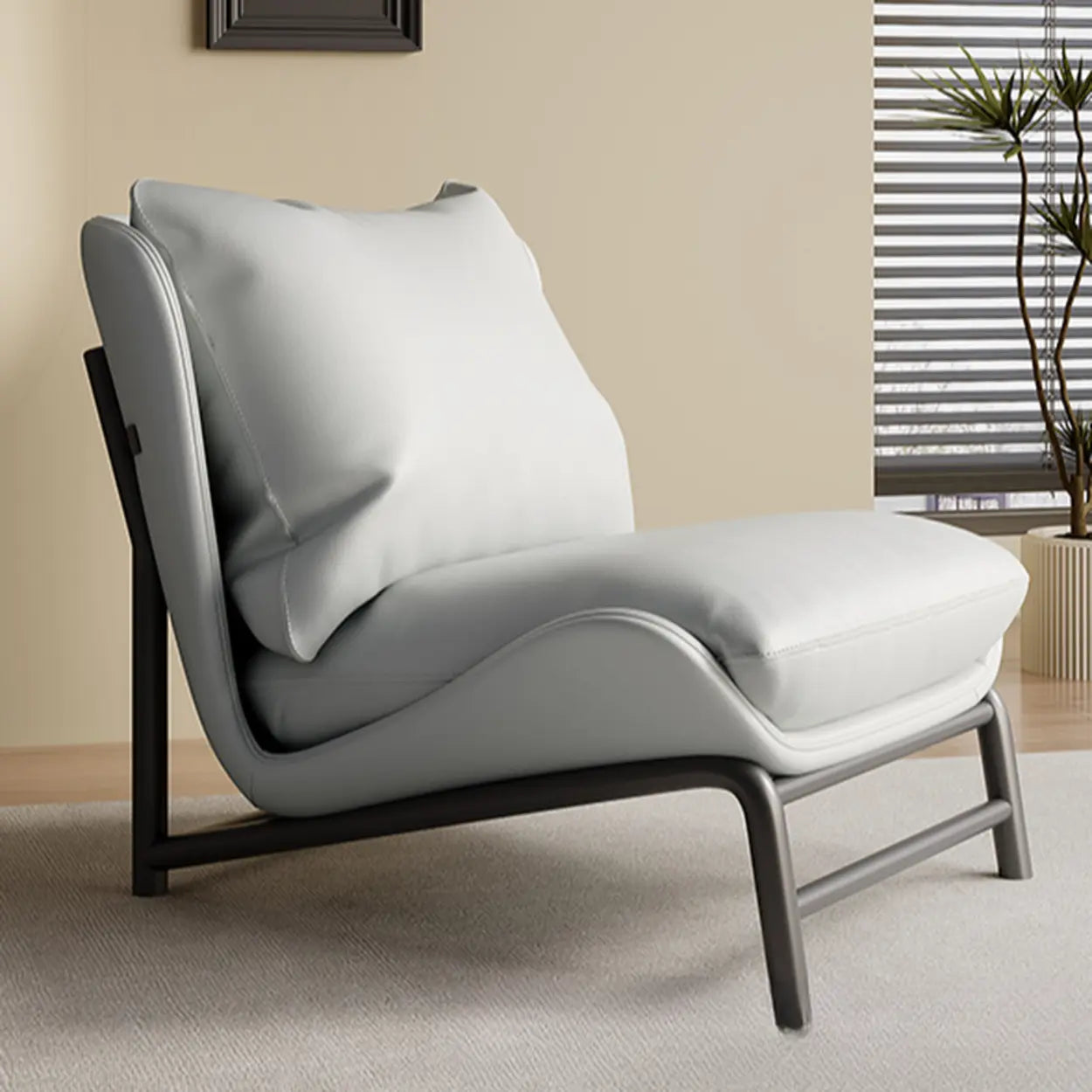 Modern Curved Leather Pillow Back Accent Chair