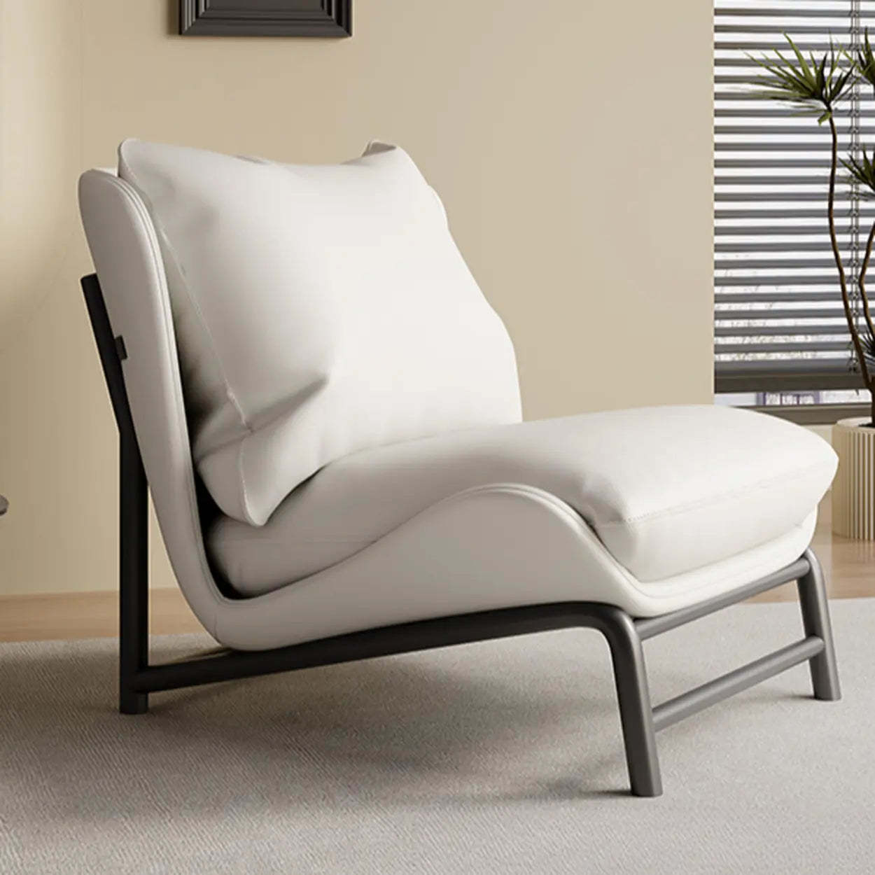 Modern back pillow gray accent chairs in leather — Faux Leather / Beige / White
