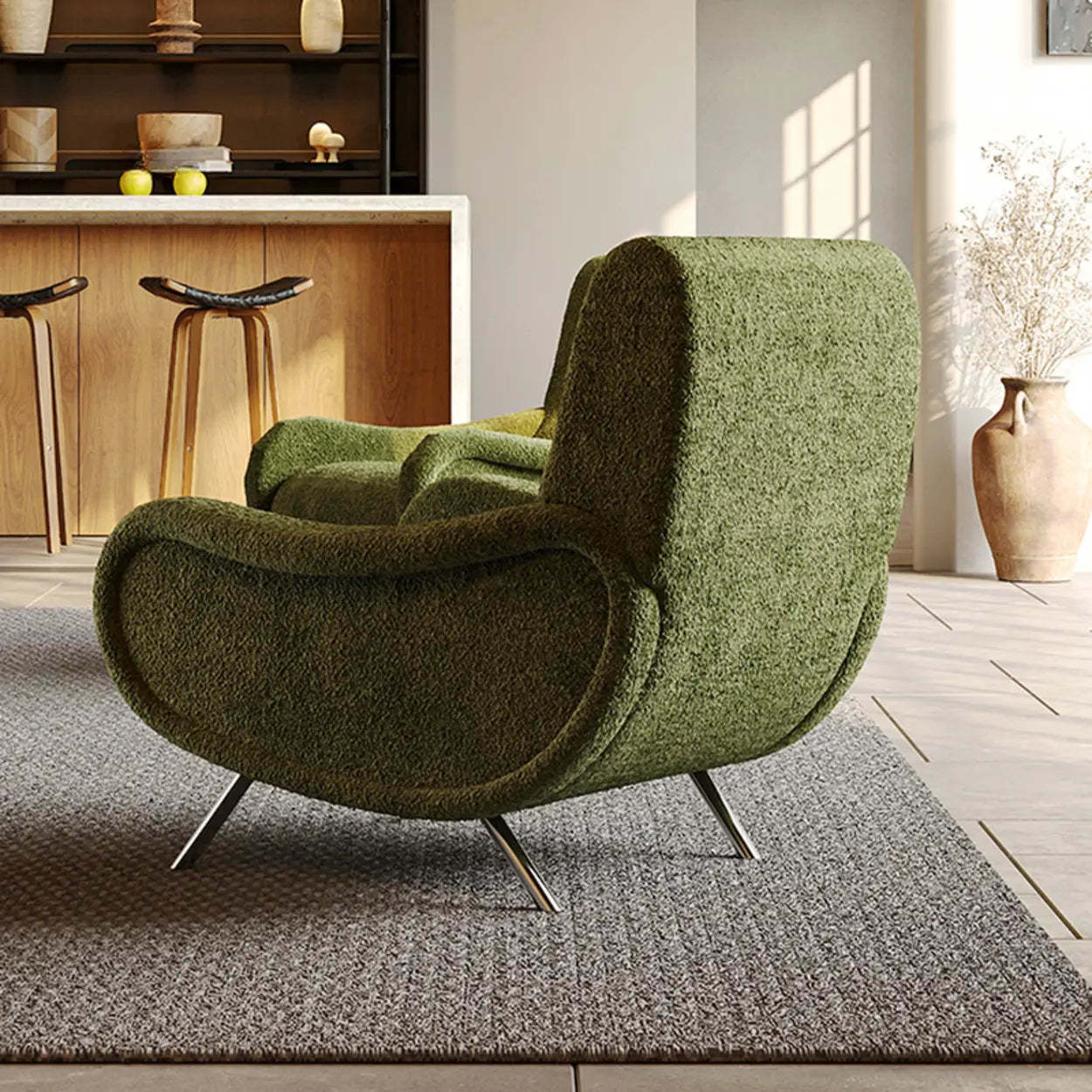 Modern Curved Olive Green Lounge Accent Chair