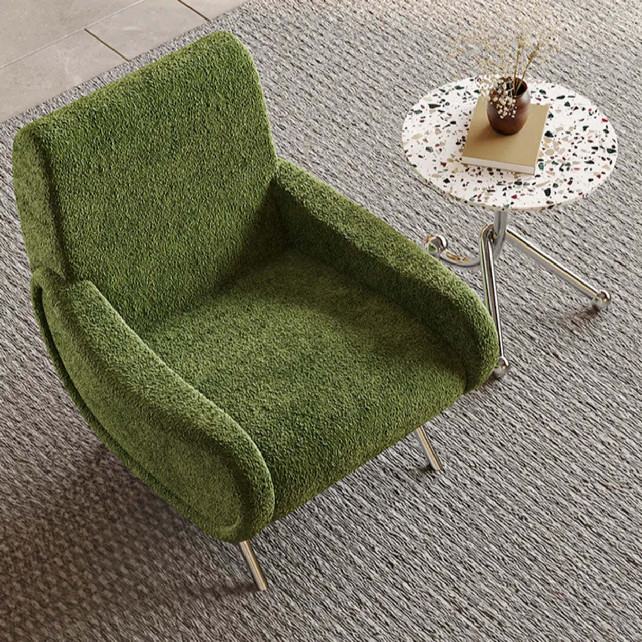 Modern Curved Olive Green Lounge Accent Chair