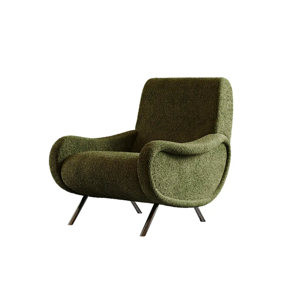 Modern Curved Olive Green Lounge Accent Chair — Apricot / Chenille