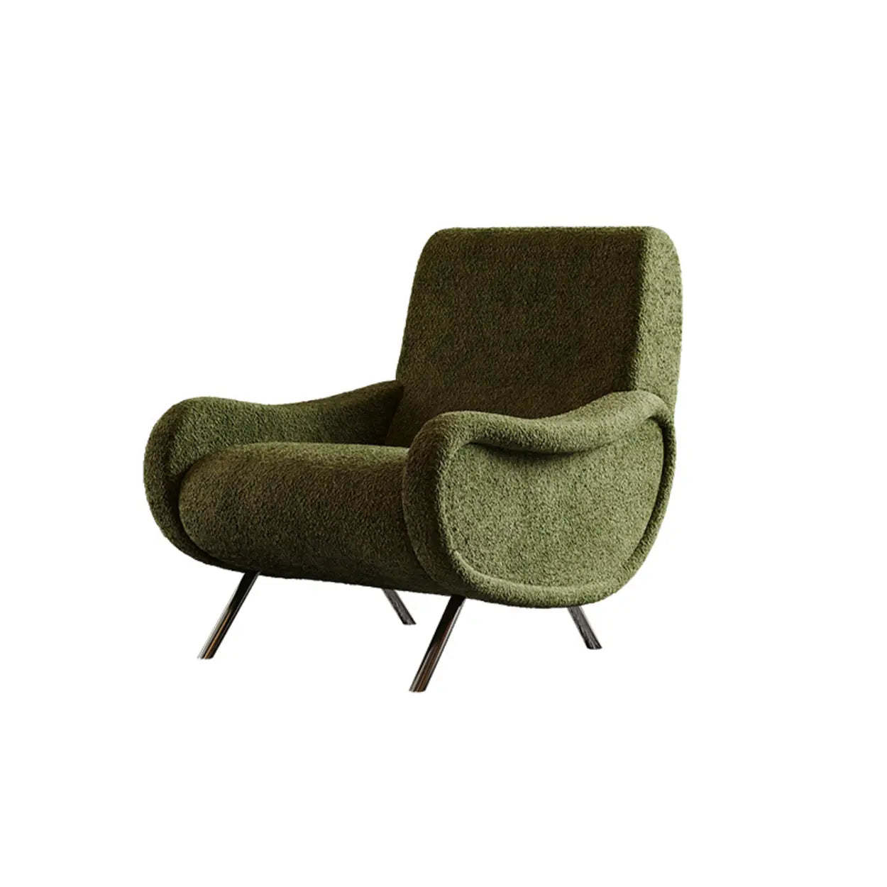 Modern Curved Olive Green Lounge Accent Chair — Apricot / Chenille
