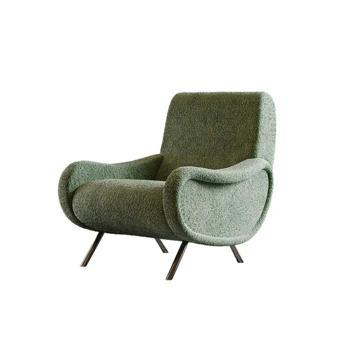 Modern Curved Olive Green Lounge Accent Chair — Cyan / Chenille