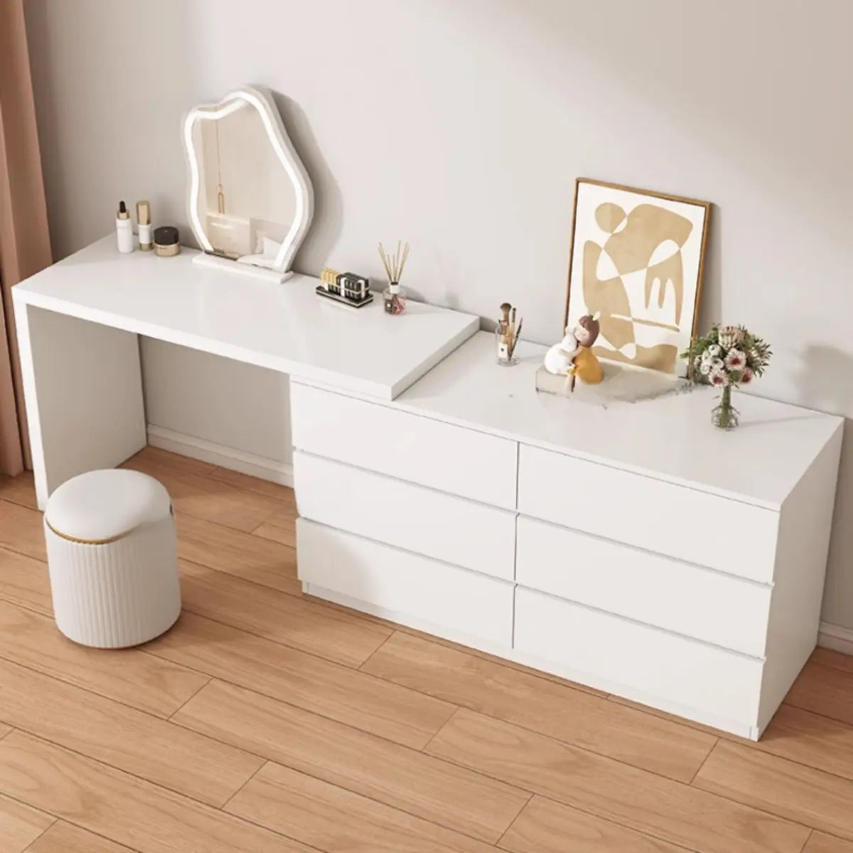 Modern Curved White Wood LED Vanity Set