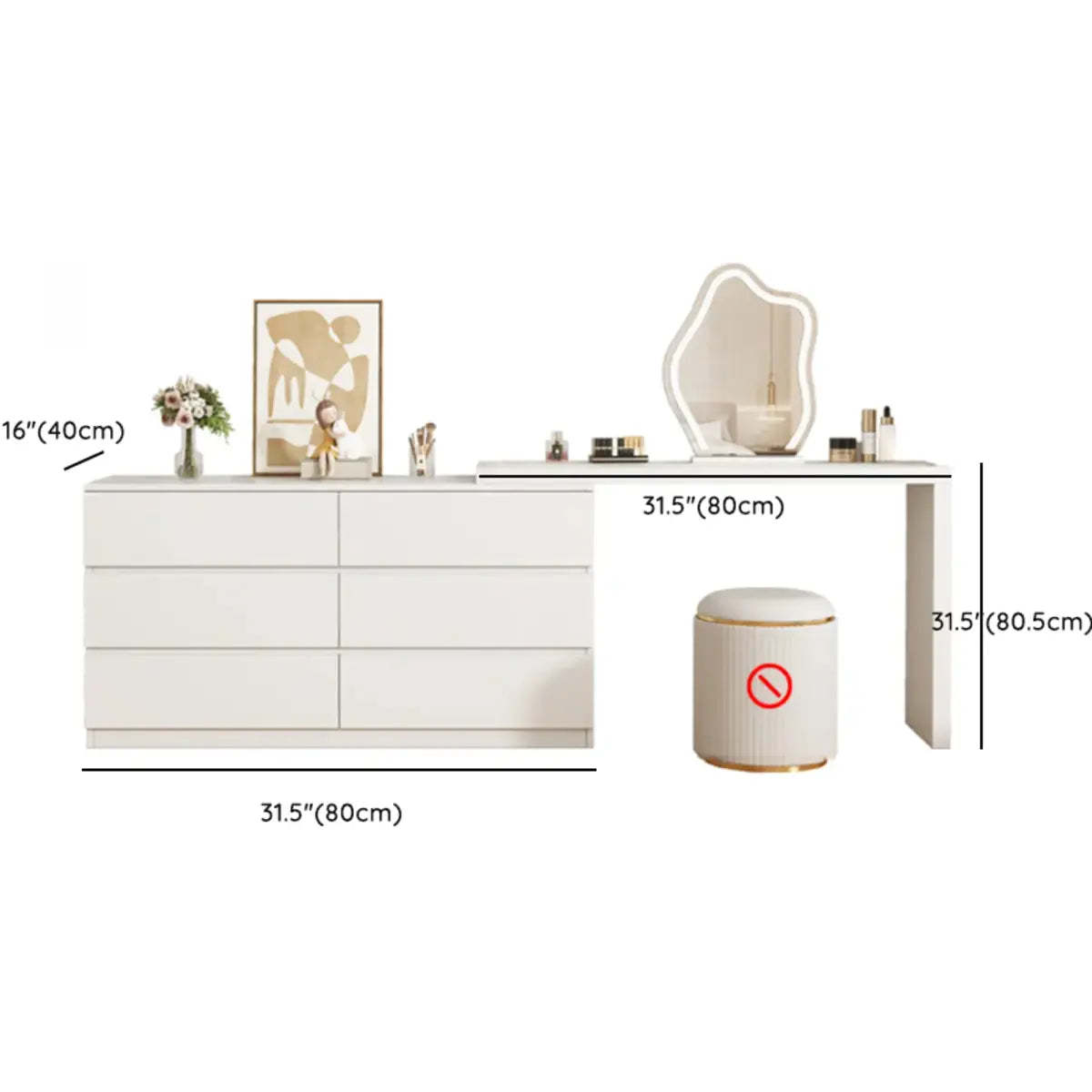 Modern Curved White Wood LED Vanity Set