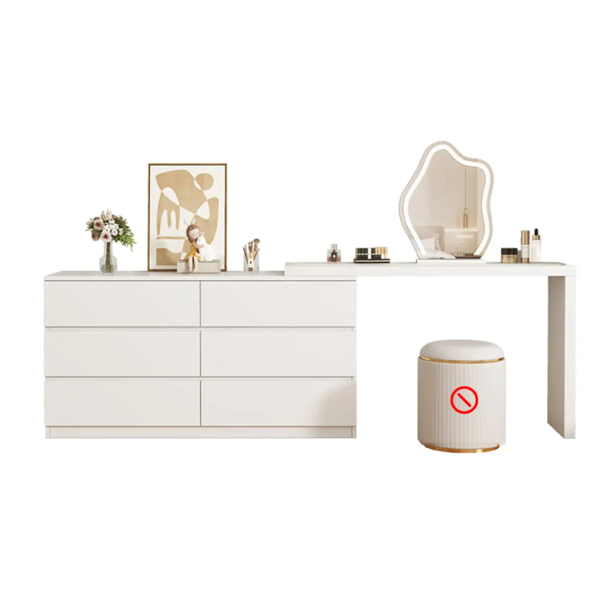 Modern Curved White Wood LED Vanity Set