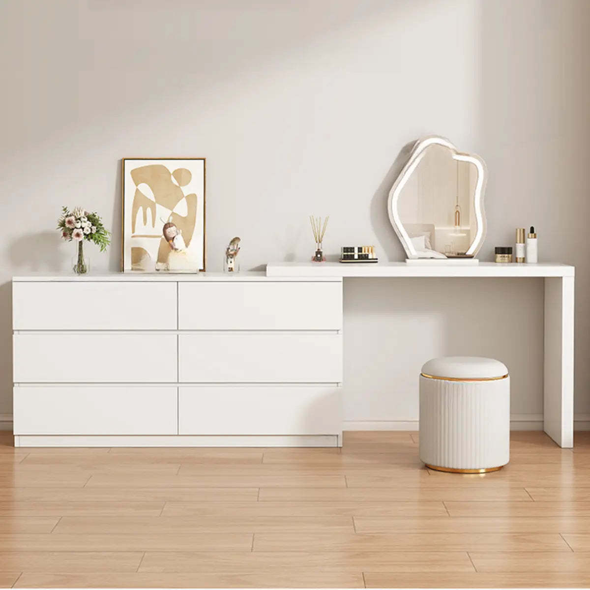 Modern Curved White Wood LED Vanity Set