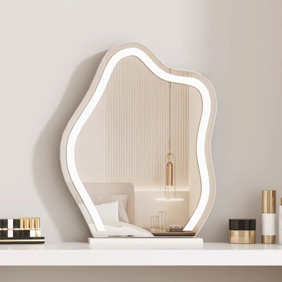 Modern Curved White Wood LED Vanity Set