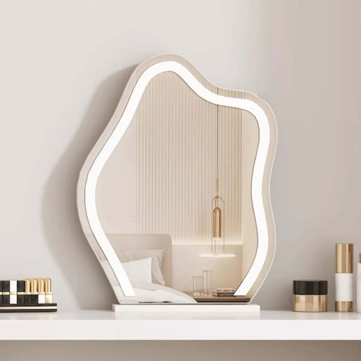 Modern Curved White Wood LED Vanity Set