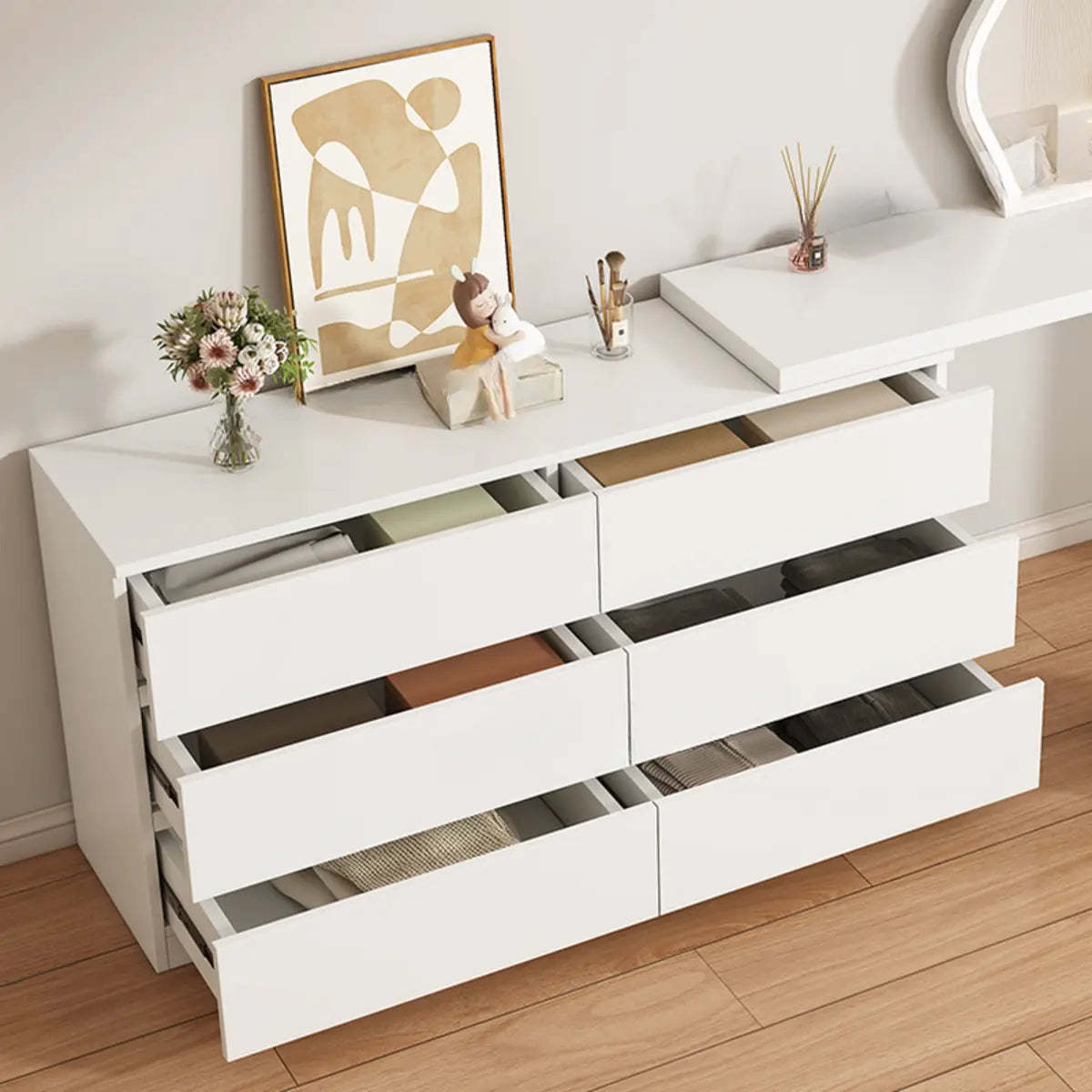 Modern Curved White Wood LED Vanity Set