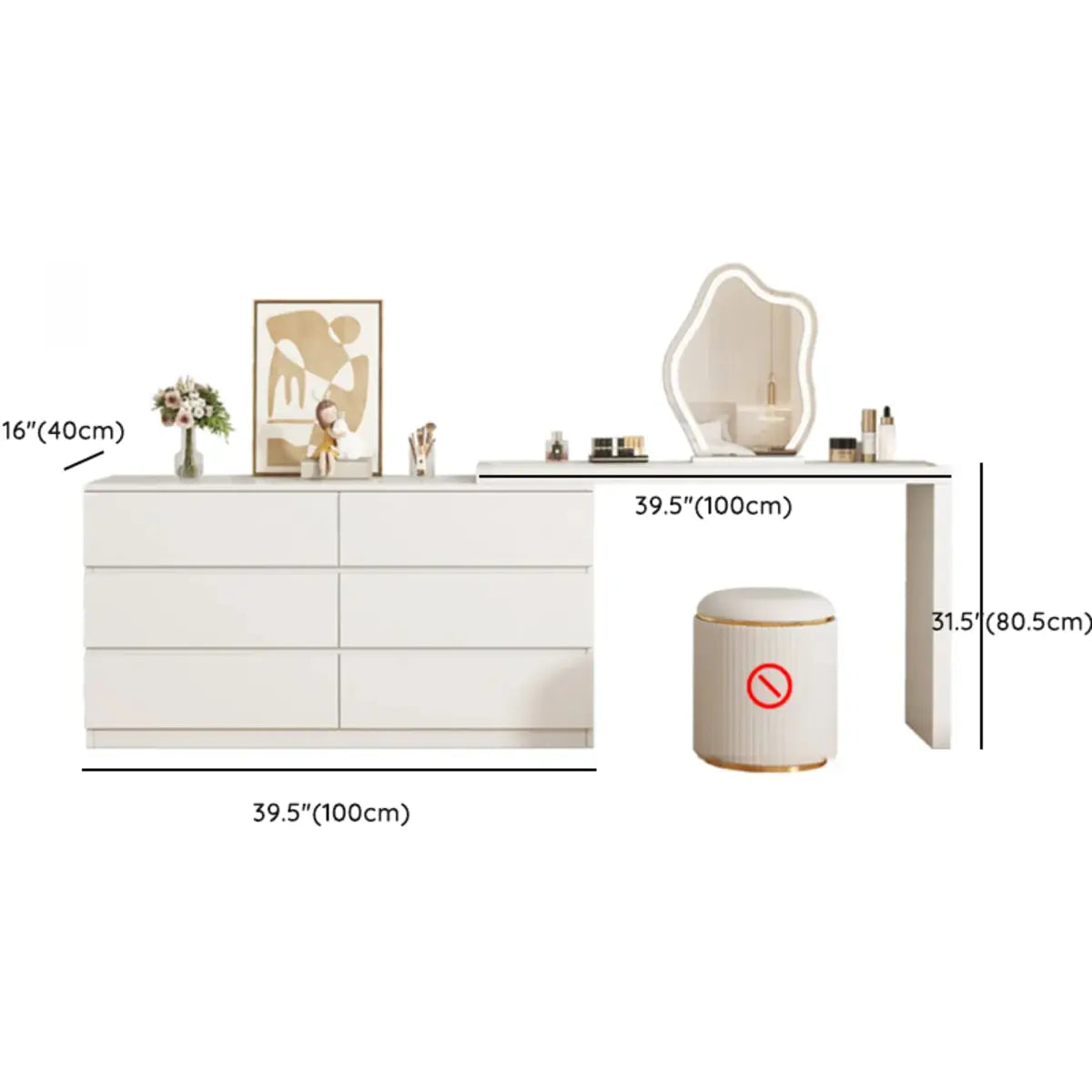 Modern Curved White Wood LED Vanity Set