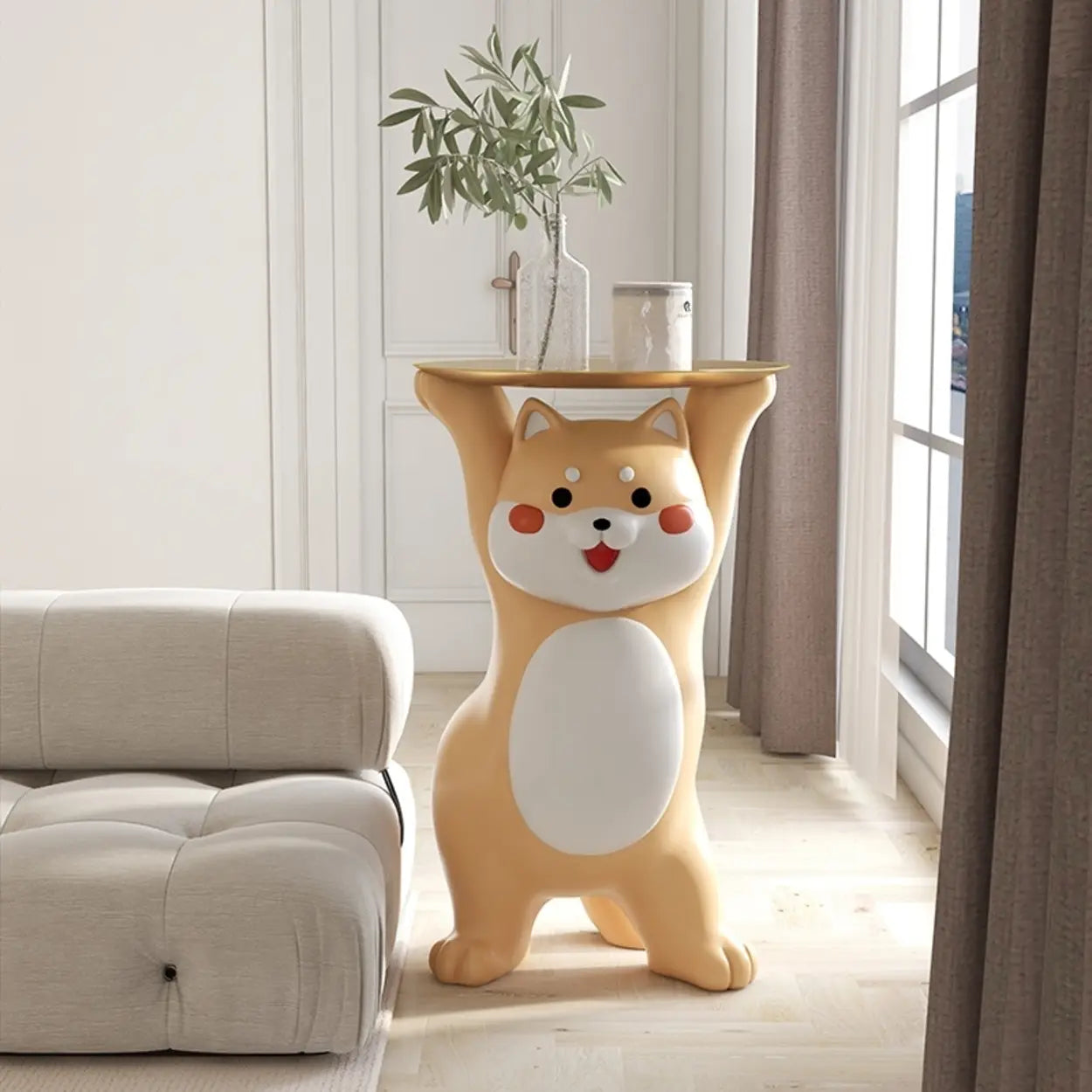 Modern Dog-Shape Orange Resin Side Table — Orange