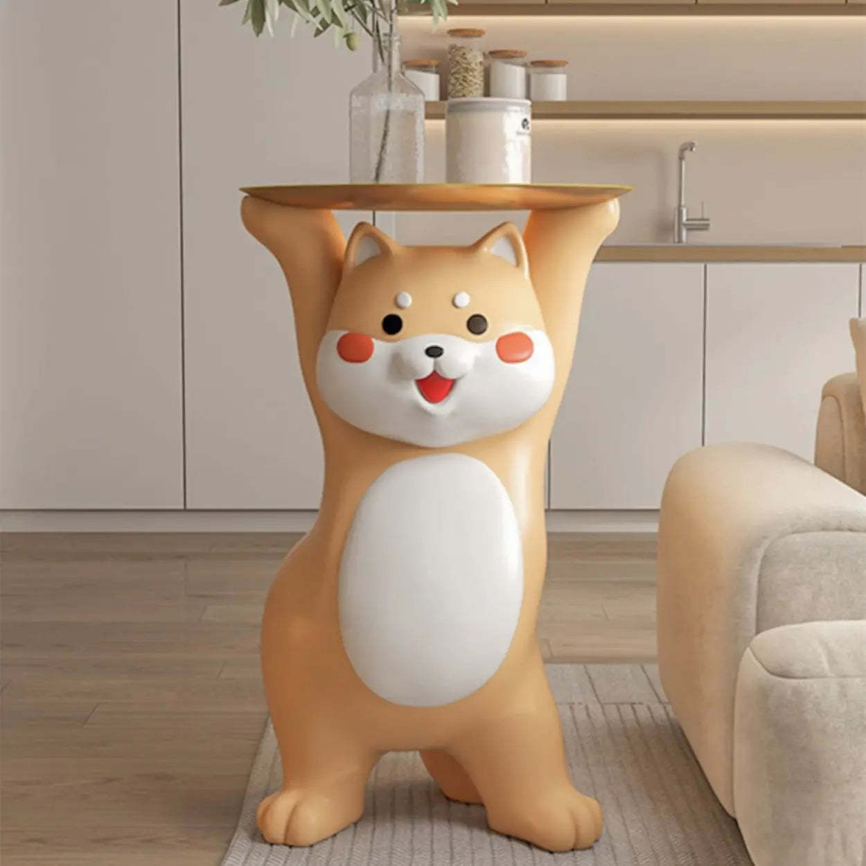 Modern Dog-Shape Orange Resin Side Table
