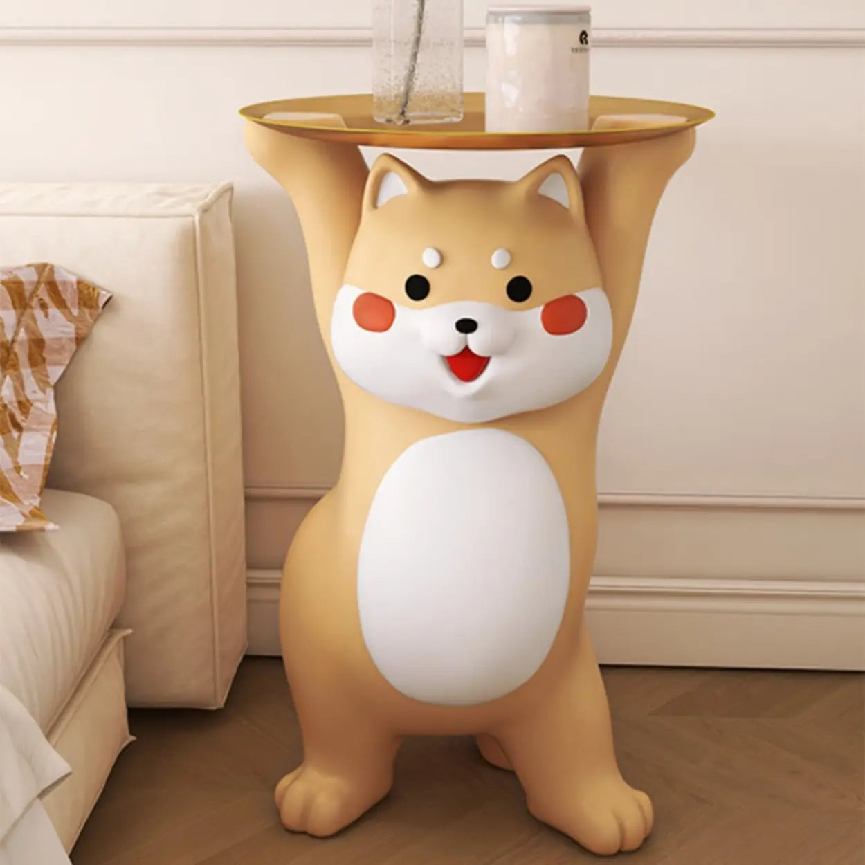 Modern Dog-Shape Orange Resin Side Table