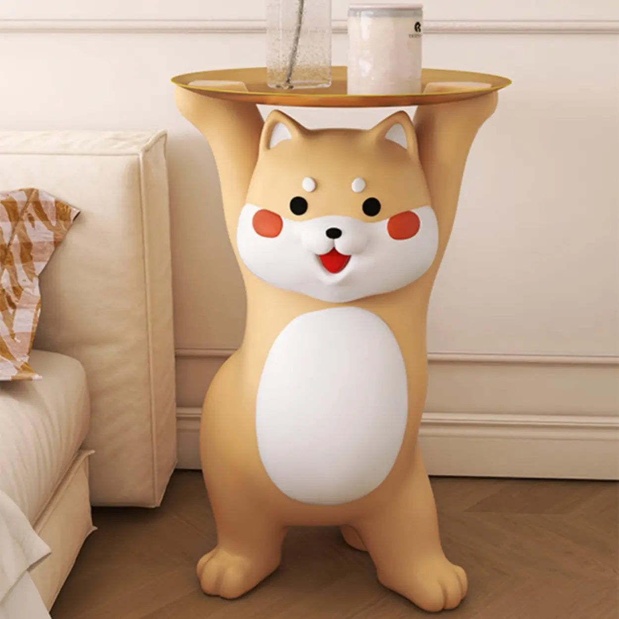 Modern Dog-Shape Orange Resin Side Table