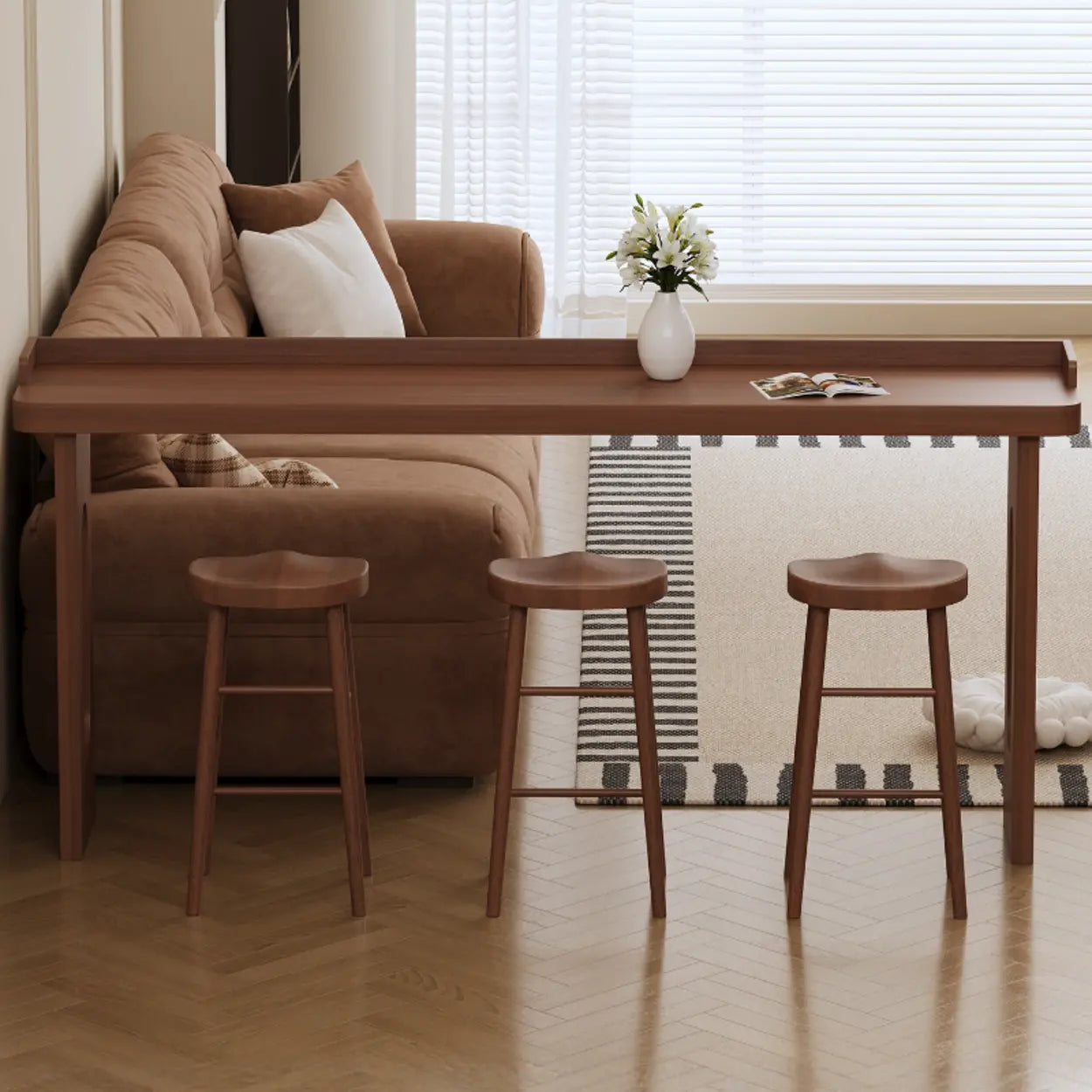Modern Double Pedestal Brown Wood Bar Table — Table Only