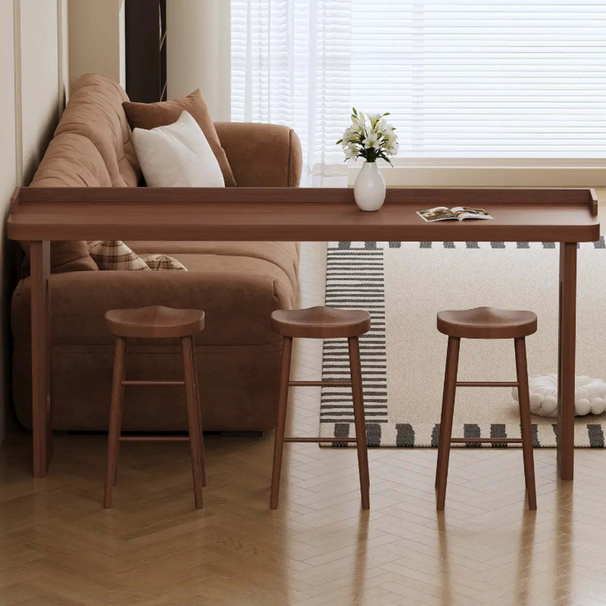 Modern Double Pedestal Brown Wood Bar Table — Table Only