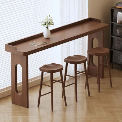 Modern Double Pedestal Brown Wood Bar Table — Table Only