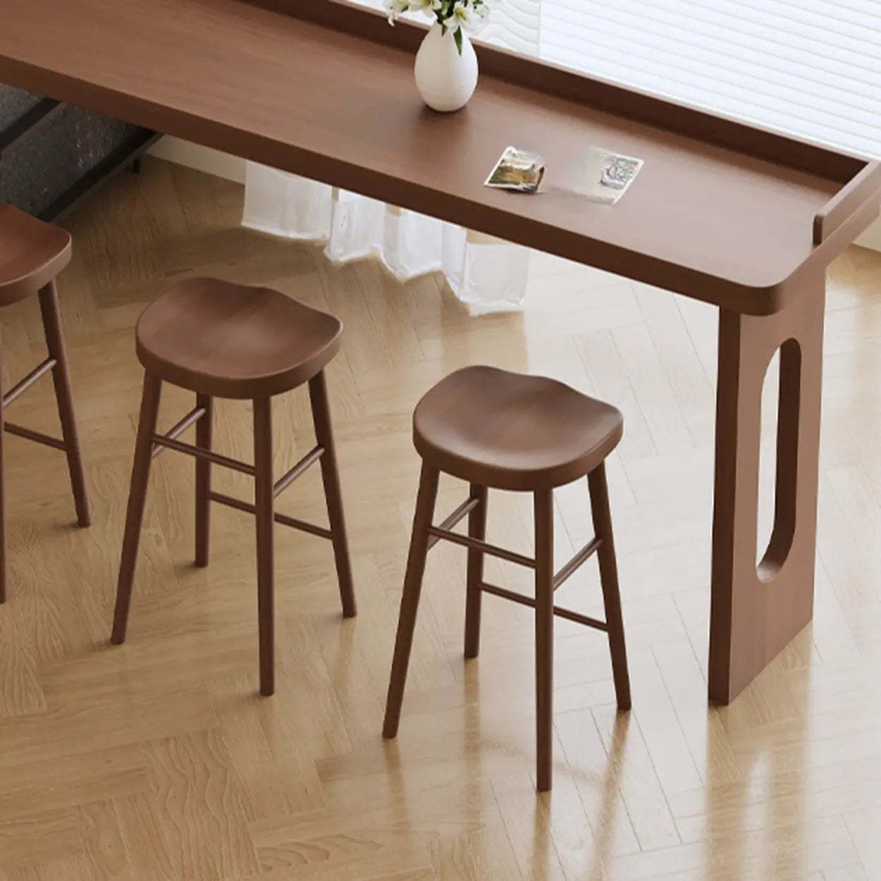 Modern Double Pedestal Brown Wood Bar Table — Table Only