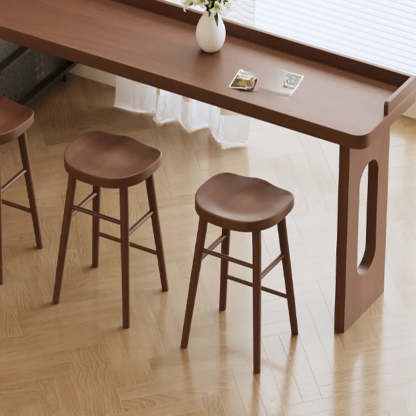 Modern Double Pedestal Brown Wood Bar Table — Table Only