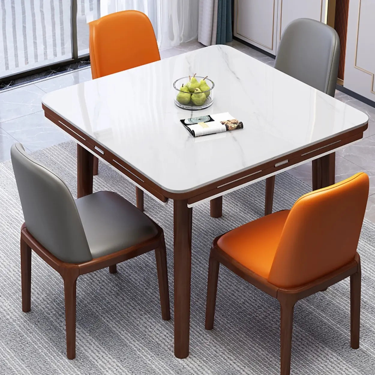 Modern Drop-Leaf Extendable Stone Round Dining Table — Black / Table Only