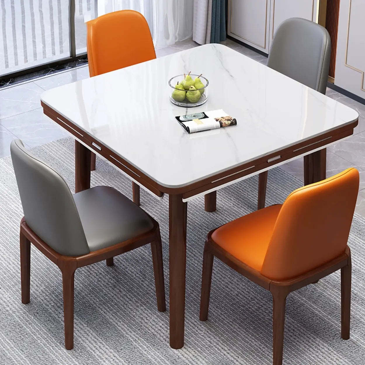 Modern drop-leaf round black dining tables, Lighom — 29.9" H x 43.3" Dia x 51" L / Brown