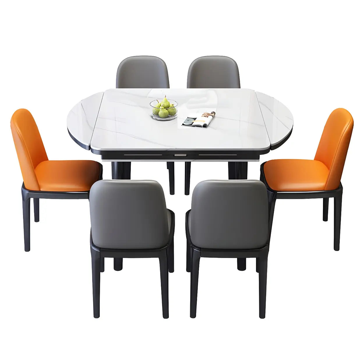 Modern Drop-Leaf Extendable Stone Round Dining Table